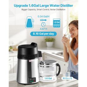 Water Distiller, 6L 1.6 Gallon Larger Pure Water Purifier Filter For Home Table Countertop, 900W Glass Pot Distilled Maker