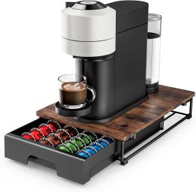 Wooden Coffee Pod Storage Drawer for Nespresso VertuoLine Capsules, Large Capacity Countertop Coffee Station Organizer, Rustic Brown