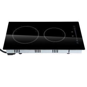 Built in Electric Stove Top, 20 x 11.6 inch 2 Burners, 240V Glass Radiant Cooktop with Sensor Touch Control, Timer & Child Lock Included