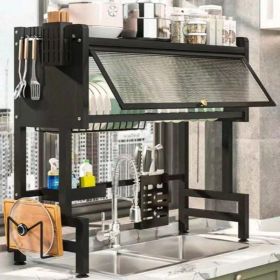 Double Tier Countertop Dish Draining Rack, Kitchen Sink Storage Shelf Organizer (Option: 33.5inch)