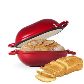 Kitchen Multi-usage Cast Iron Pot with Handles for Bread Baking (Color: Red, Type: Cookware)